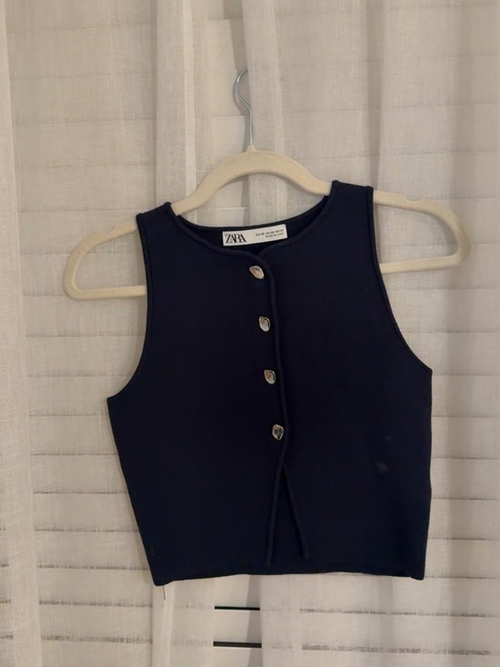 Zara Tops - Zara Dark Navy Button-Front Ribbed Tank